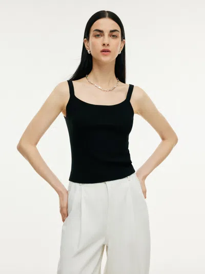 Goelia Tencel Mulberry Silk Blend Women Knit Stretchy Tank Top In Black