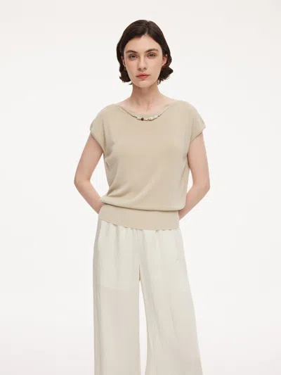 Goelia Tencel Mulberry Silk Blend Women Knit Top With Detachable Necklace In Neutral