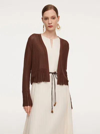 Goelia Tencel Mulberry Silk Blend Women Openwork Cardigan In Brown