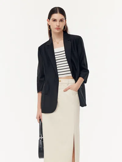Goelia Tencel One Button Women Blazer In Black