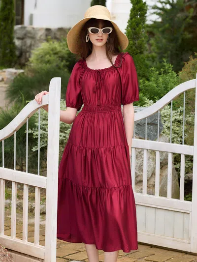Goelia Tencel Ruffle Tiered Women Maxi Dress In Red