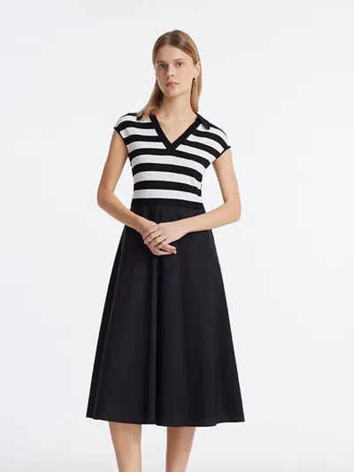 Goelia Tencel Striped Patchwork Women Midi Dress In Multi