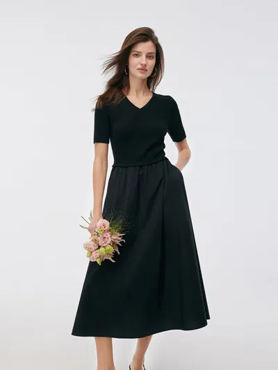 Goelia Tencel V-neck Patchwork Women Midi Dress In Multi