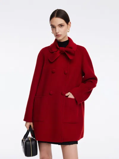 Goelia Tencel Wool Blend Double-faced Women Coat With Detachable Collar In Red