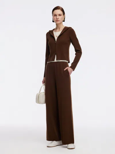 Goelia Tencel Wool Blend Faux-layered Zip-up Knit Top And Pants Two-piece Set In Brown