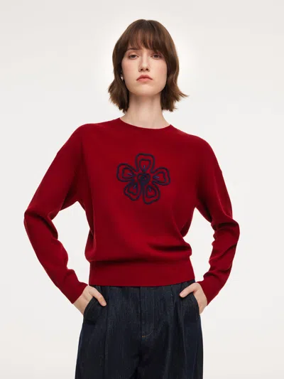 Goelia Tencel Wool Blend Floral Women Sweater In Red