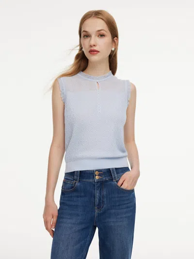 Goelia Tencel Wool Blend Jacquard Cut Out Neckline Women Tank Top In Sky Blue