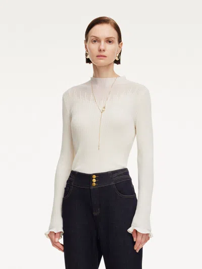 Goelia Tencel Wool Blend Mock Neck Women Knit Top In White