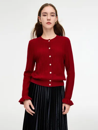 Goelia Tencel Wool Blend Ruffle Cuff Women Cardigan In Multi