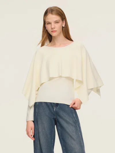 Goelia Tencel Wool Blend Women Knit Top With Pullover Cape In Neutral
