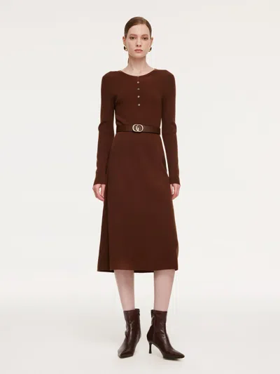 Goelia Tencel Wool Blend Women Midi Dress With Leather Belt In Multi