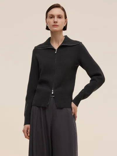Goelia Tencel Wool Blend Zip-up Women Cardigan In Black