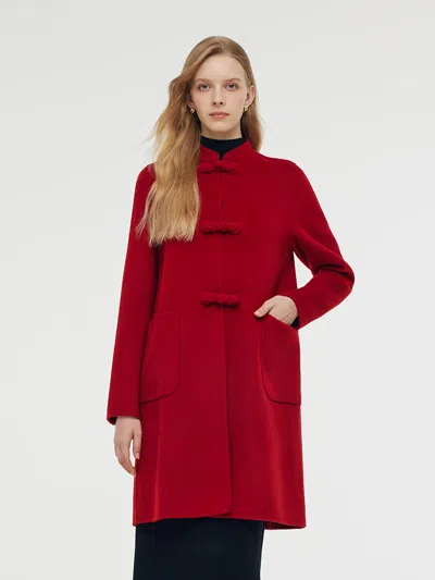 Goelia Tencel Wool Cheongsam Button Women Coat In Red