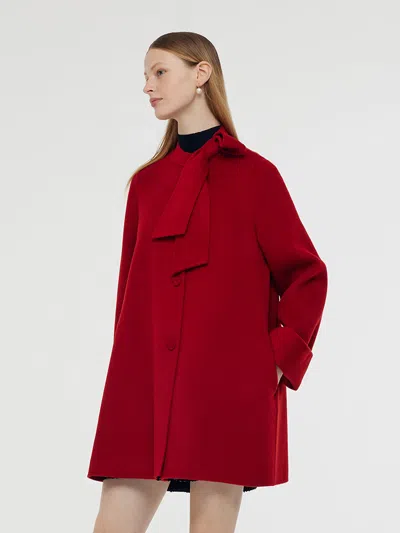 Goelia Tencel Wool Women Coat With Detachable Bowknot In Red
