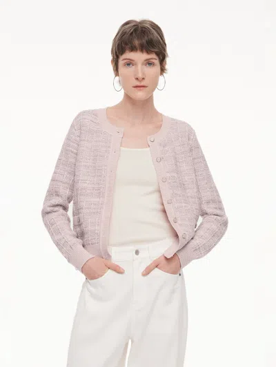 Goelia Textured Round Neck Women Stretchy Cardigan In Pink