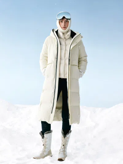 Goelia Thermal Tech Back Hooded Unisex Long Goose Down Coat In White