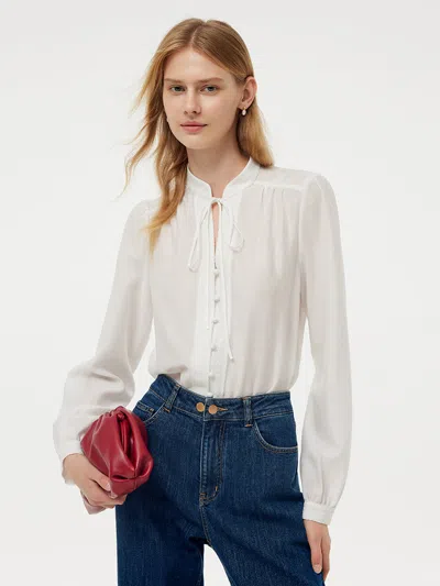Goelia Tie Front Neck Women Blouse In White