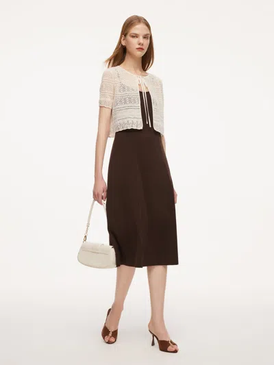 Goelia Tie Front Openwork Cardigan And Knit Strap Dress Two-piece Set In Brown