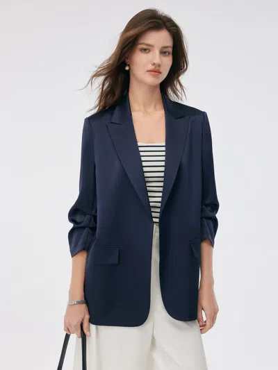 Goelia Triacetate 3/4 Ruched Sleeves Women Blazer In Multi