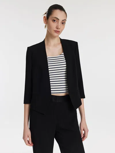 Goelia Triacetate 3/4 Sleeves Women Crop Blazer In Black