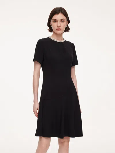 Goelia Triacetate Blend Beaded Neck Women Mini Dress In Black