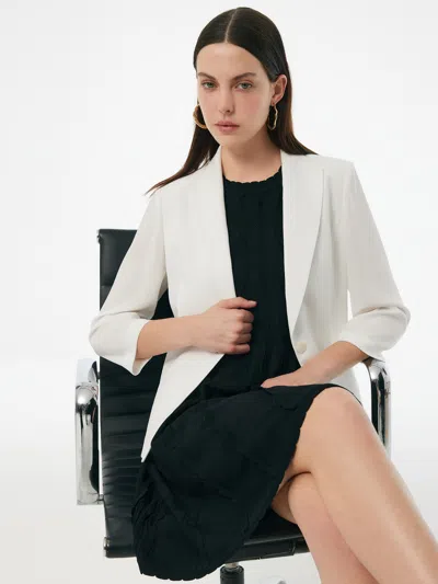 Goelia Triacetate Blend Gathered Waist Women Blazer In White