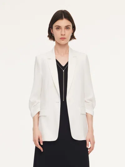 Goelia Triacetate Blend One Button Women Ruched Sleeve Blazer In White
