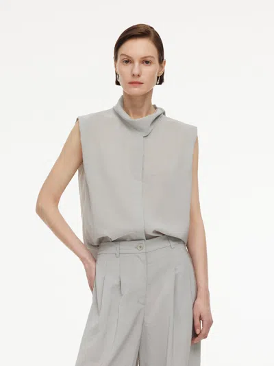 Goelia Triacetate Blend Ribbon Neck Women Sleeveless Blouse In Gray