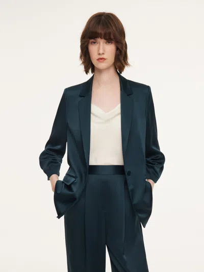 Goelia Triacetate Blend Ruched Sleeve Women Blazer In Green