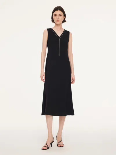 Goelia Triacetate Blend V-neck Women Sleeveless Maxi Dress In Black