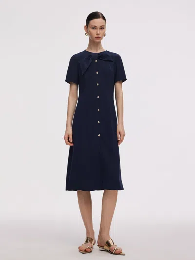 Goelia Triacetate Bowknot Women Gathered Waist Midi Dress In Black