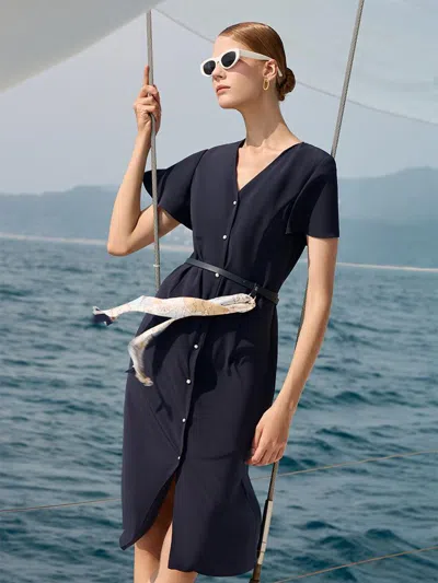 Goelia Triacetate Dress With Belt And Silk Scarf In Blue