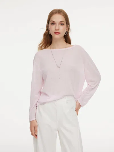 Goelia Triacetate Linen Cotton Blend Boat Neck Women Lightweight Knit Top In Pink