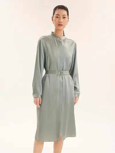Goelia Triacetate Long-sleeve Slim Midi Collared Dress In Gray