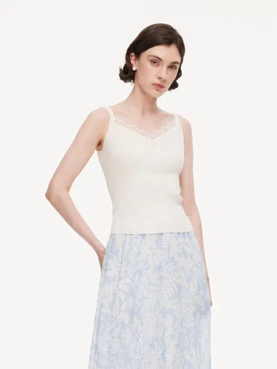 Goelia Triacetate Lyocell Blend Lace Trim Women Camisole In White