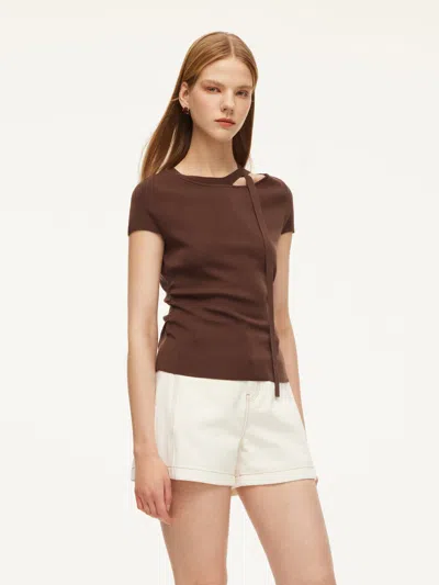 Goelia Triacetate Lyocell Blend Women Ribbon Knit Top In Yellow