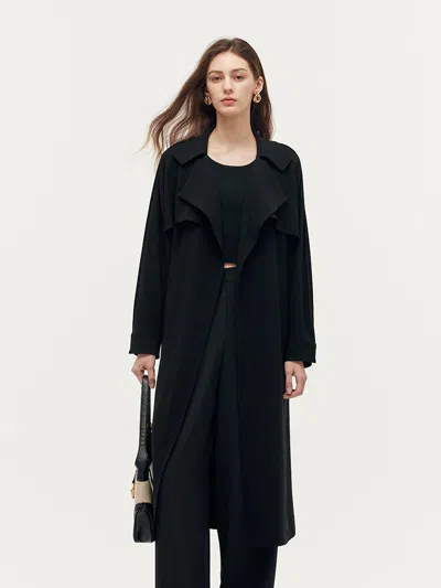 Goelia Triacetate Magnetic Button Cuffs Women Trench Coat With Belt In Black