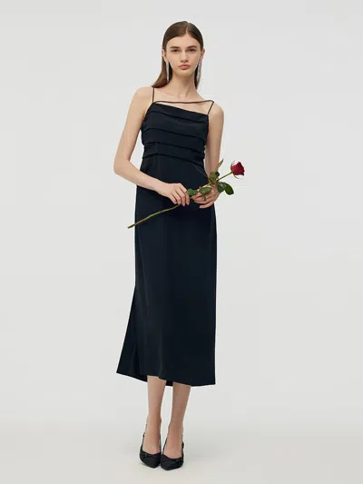 Goelia Triacetate Reversible Women Strap Midi Dress In Black