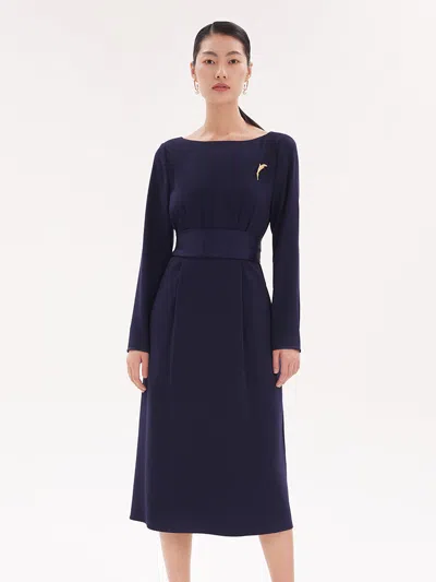 Goelia Triacetate Slim Midi Dress With Brooch In Blue