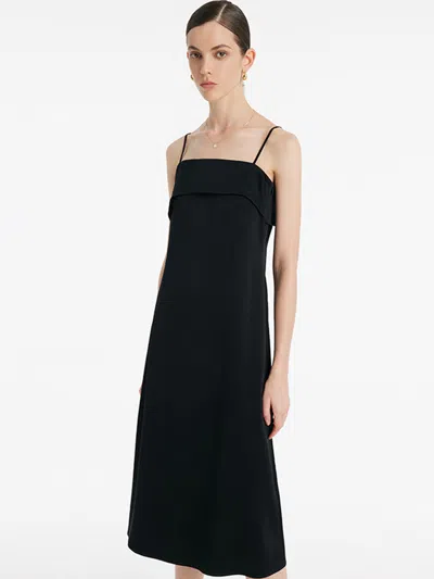 Goelia Triacetate Spaghetti Strap Women Midi Dress In Black