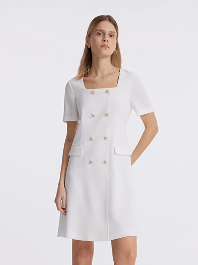Goelia Triacetate Square Neck Double-breasted Women Mini Dress In White