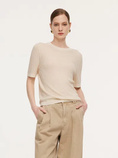 Goelia Triacetate Tencel Blend Contrast Trim Women Knit Top In Neutral