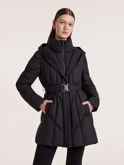 Goelia Triple Protection Fabric Hooded Gathered Waist Goose Down Garment In Black