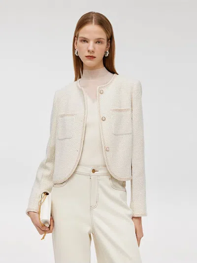 Goelia Tweed Boxy Women Crop Jacket In White