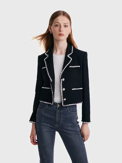 Goelia Tweed Contrast Trim Women Crop Jacket In Black