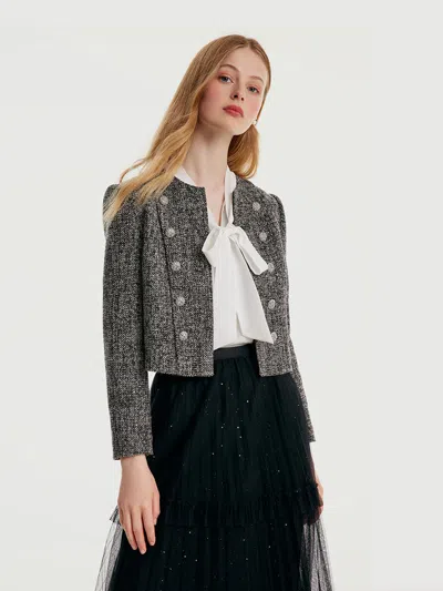 Goelia Tweed Double-breasted Women Crop Jacket In Black
