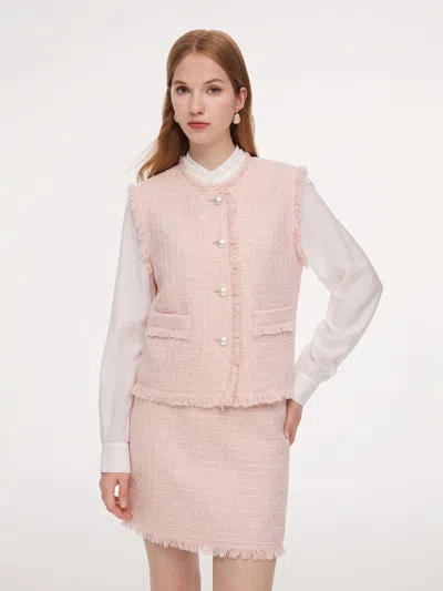 Goelia Tweed Frayed Edge Vest And Skirt Two-piece Set In Pink