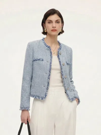 Goelia Tweed Fringe Trim Women Jacket In Multi