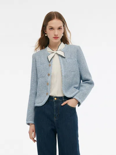 Goelia Tweed Round Neck Women Jacket In Multi