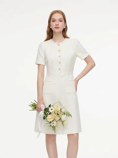 Goelia Tweed Round Neck Women Mini Dress In Off White